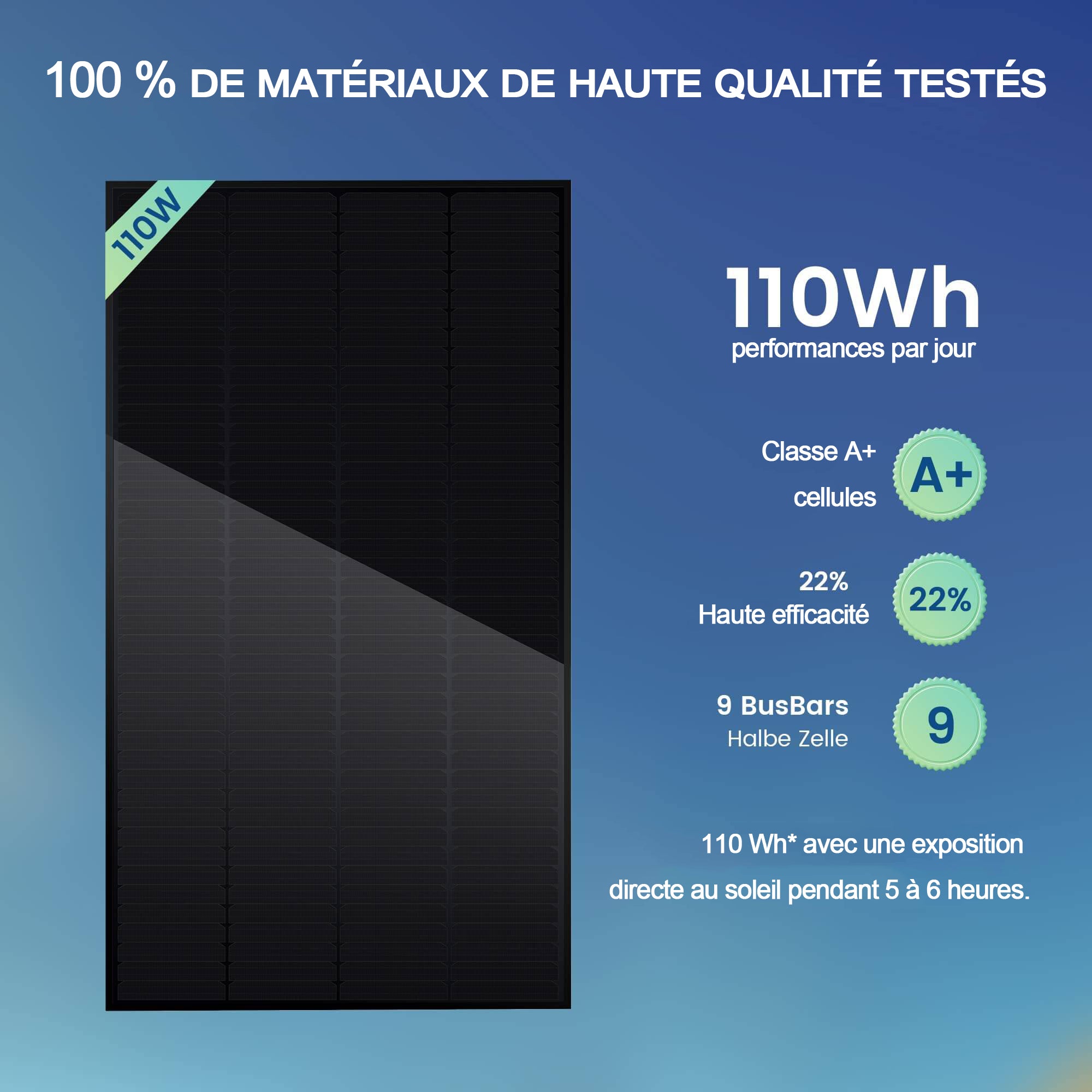 Bluesun 110W 18.15V Silicium Monocristallin Haute Efficacité Panneaux solares